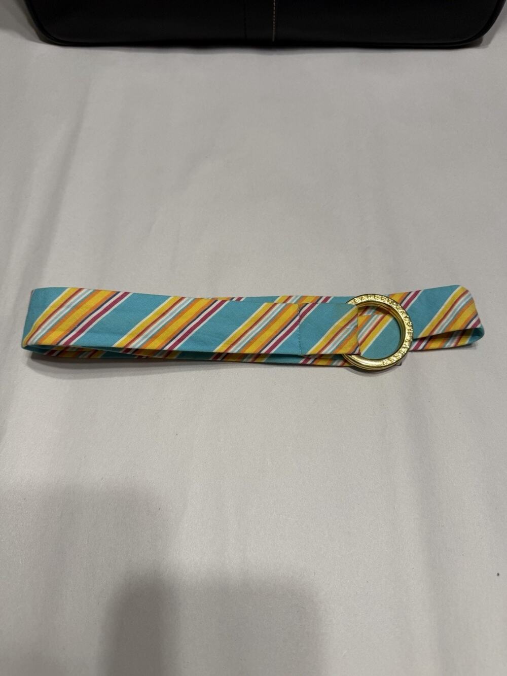 Vintage Ralph Lauren Belt Teal Pink Yellow Orange GoldO Ring 40in 100% Cotton